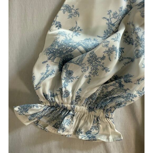 Storia Dress Baby Doll Toile Blue and White Mini Dress Size SMALL - Picture 6 of 12